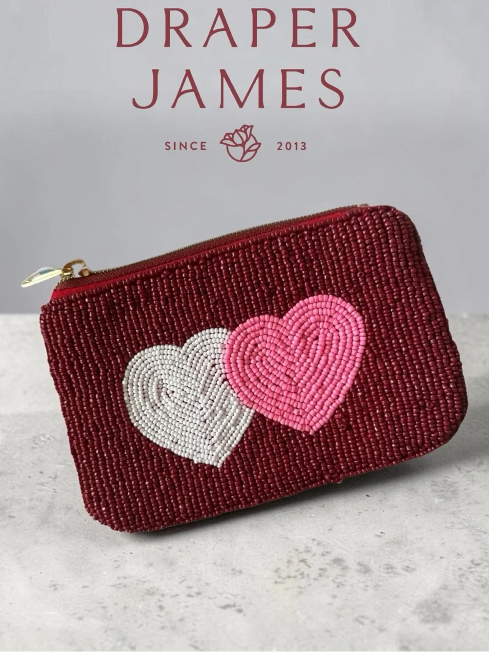 Draper James Beaded Heart Zip Pouch